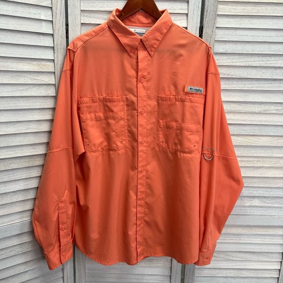 Columbia PFG Shirt Men L Orange Button Down Omni Shade Outdoors Fishing Camp - Picture 1 of 13